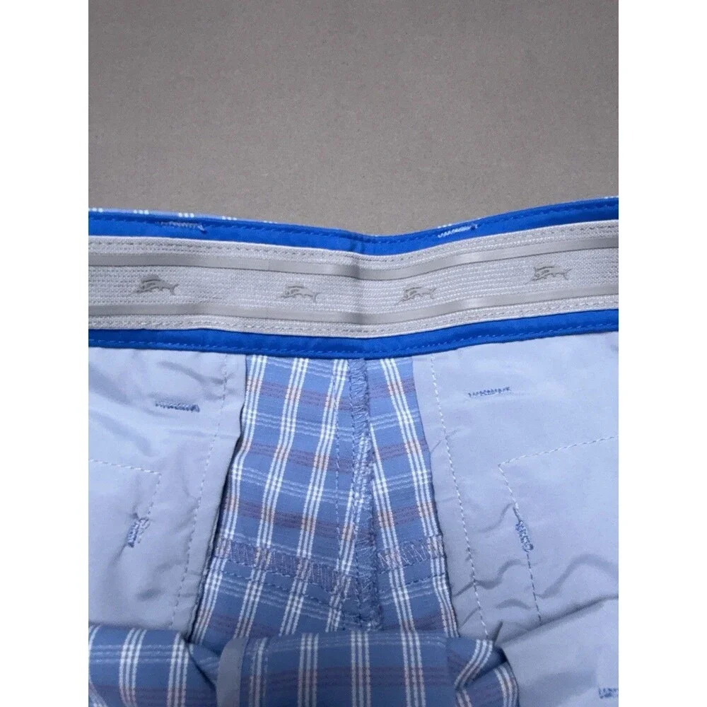Tommy Bahama Blue Plaid Nylon Bermuda Chino Shorts 34